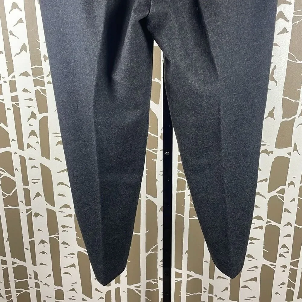 Tory Burch Wool Flannel Pleated Cropped Tapered Dress Pants Charcoal Gray XL
